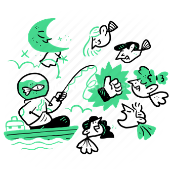 clickbait, bait, fishing, hook, boat, people, moon